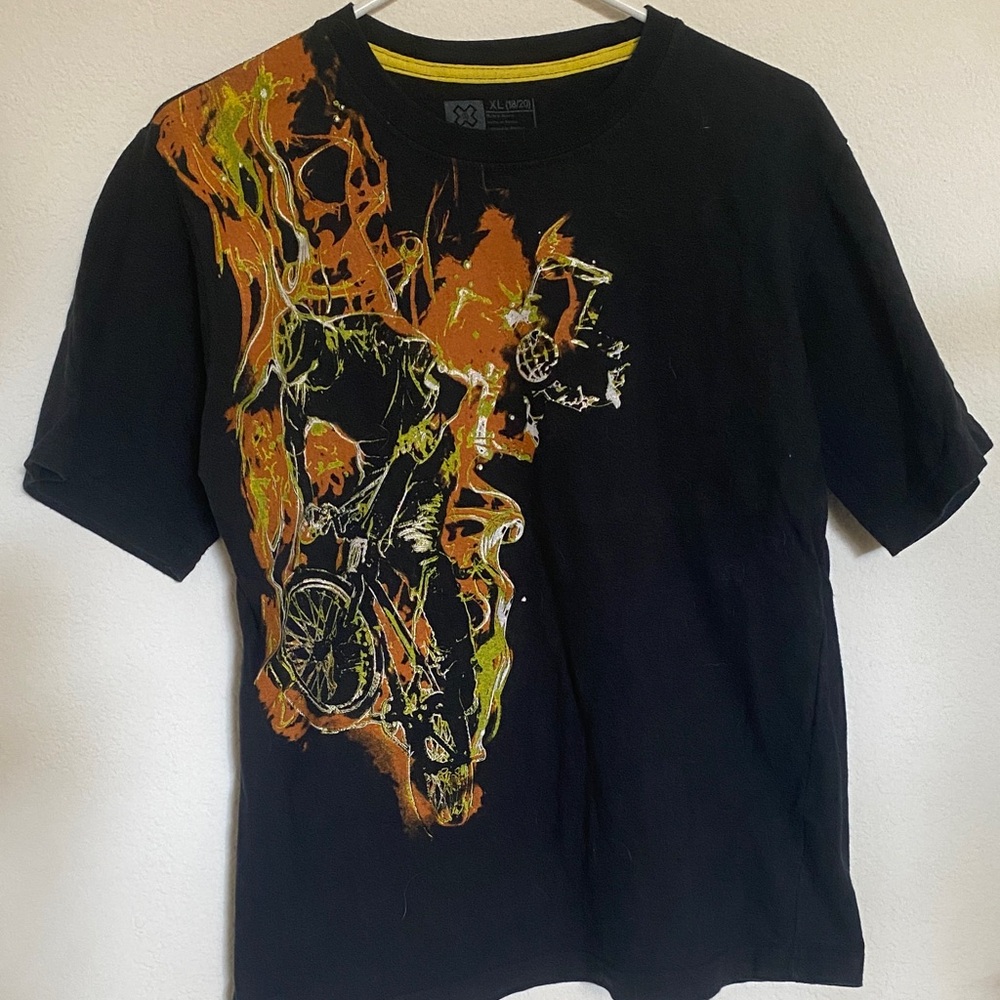 Edgy Black Tee with Orange and Yellow Graphic